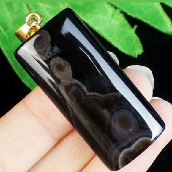 New Black White Stripes Onyx Agate Oblong Pendant. - Picture 1 of 1
